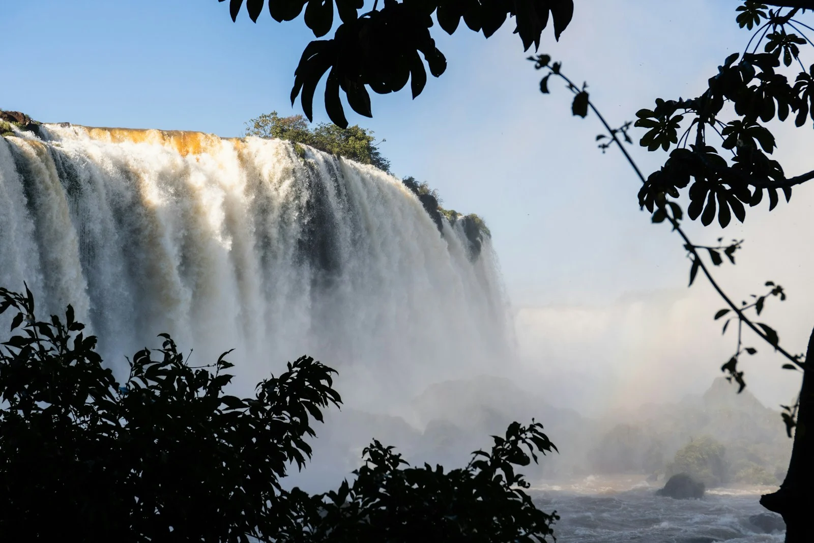 Magnificent waterfall in the bright sunlight.